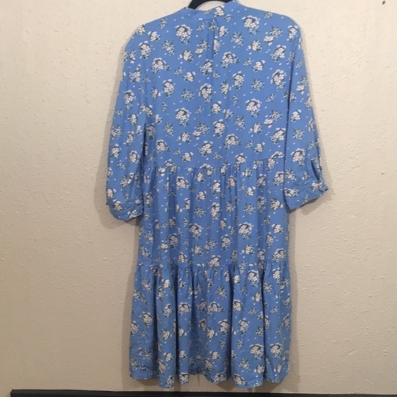 Badgley Mischka Robin Egg Blue Floral Over Sized Tiered Boho 3/4 Sleeve Dress - Picture 5 of 12